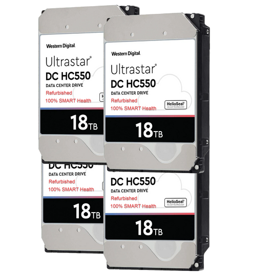 4 Pack Refurbished WD Ultrastar DC HC550 18TB 3.5" SATA SE CMR HDD WUH721818ALE6L4 OEM