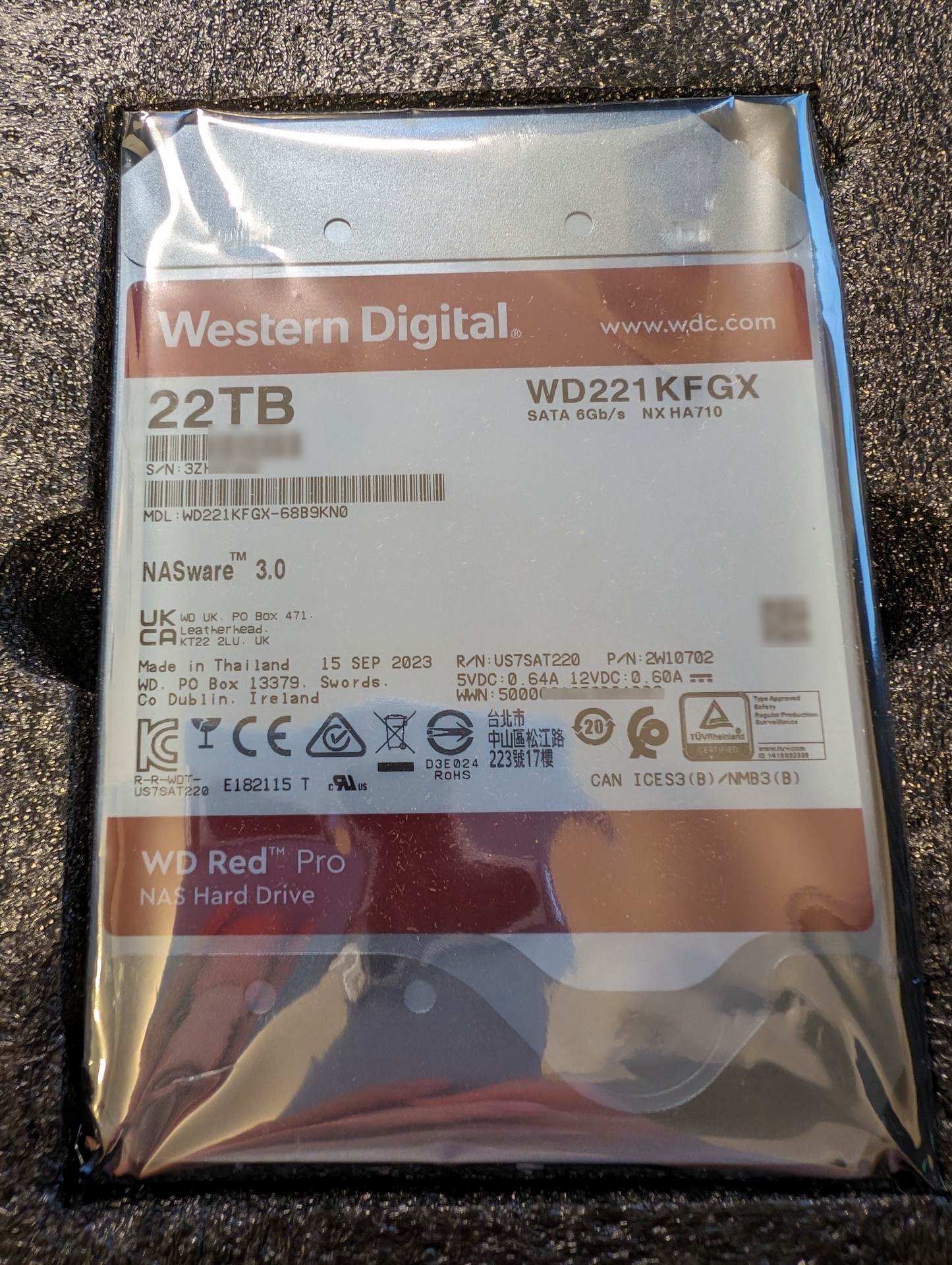 Western Digital Red Pro NAS 22TB CMR 512MB Cache WD221KFGX