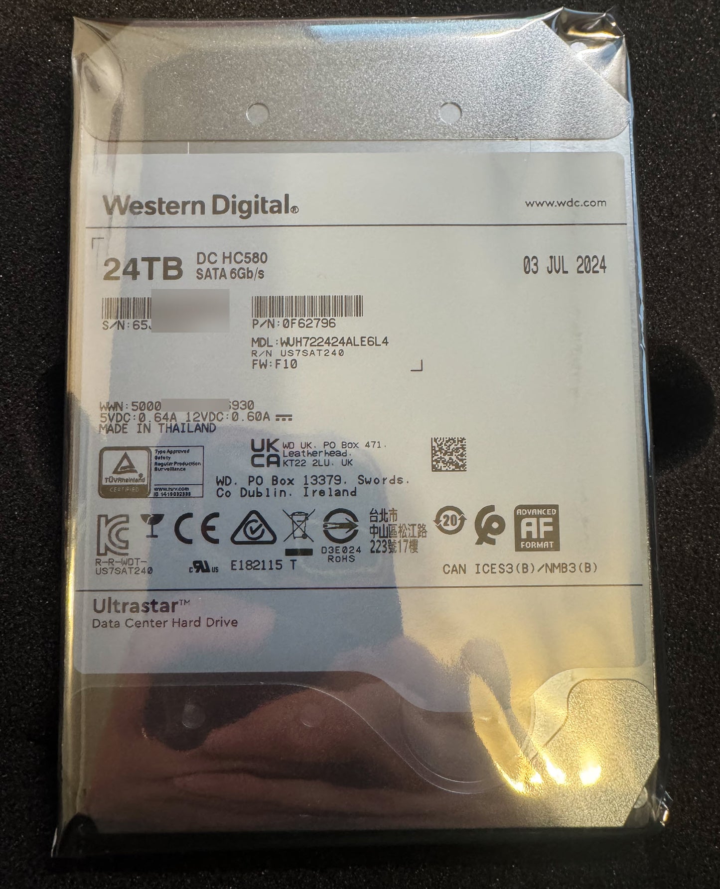 WD Ultrastar DC HC580 24TB Enterprise 3.5" SATA HDD CMR WUH722424ALE6L4 0F62796 OEM